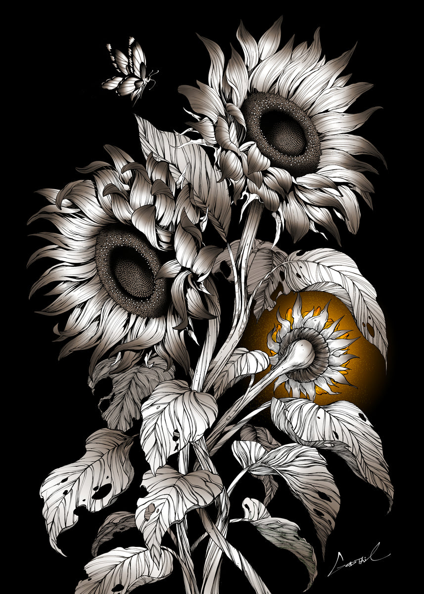 シーグラスアート『 向日葵～きみへ～』 向日葵 | Kube.Art